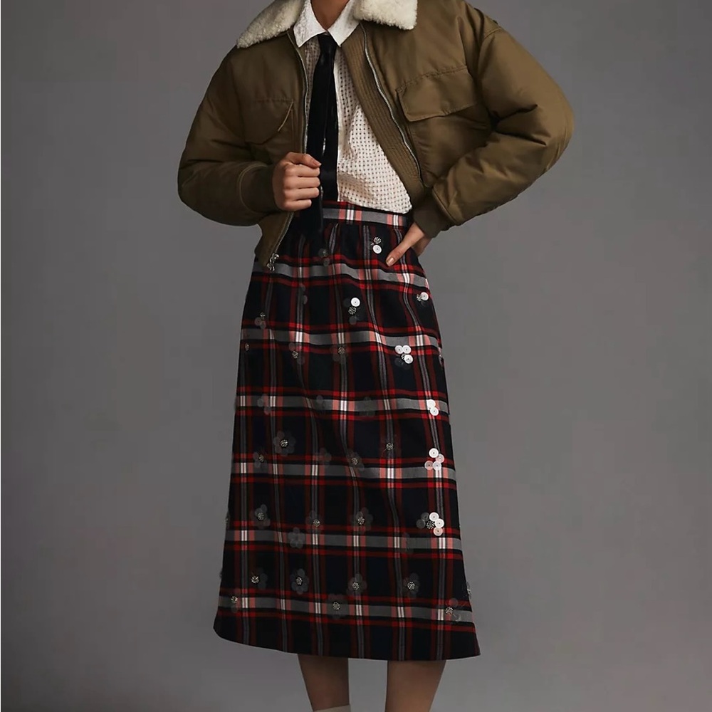 Anthropologie Maeve Black and Red Plaid A-Line Skirt